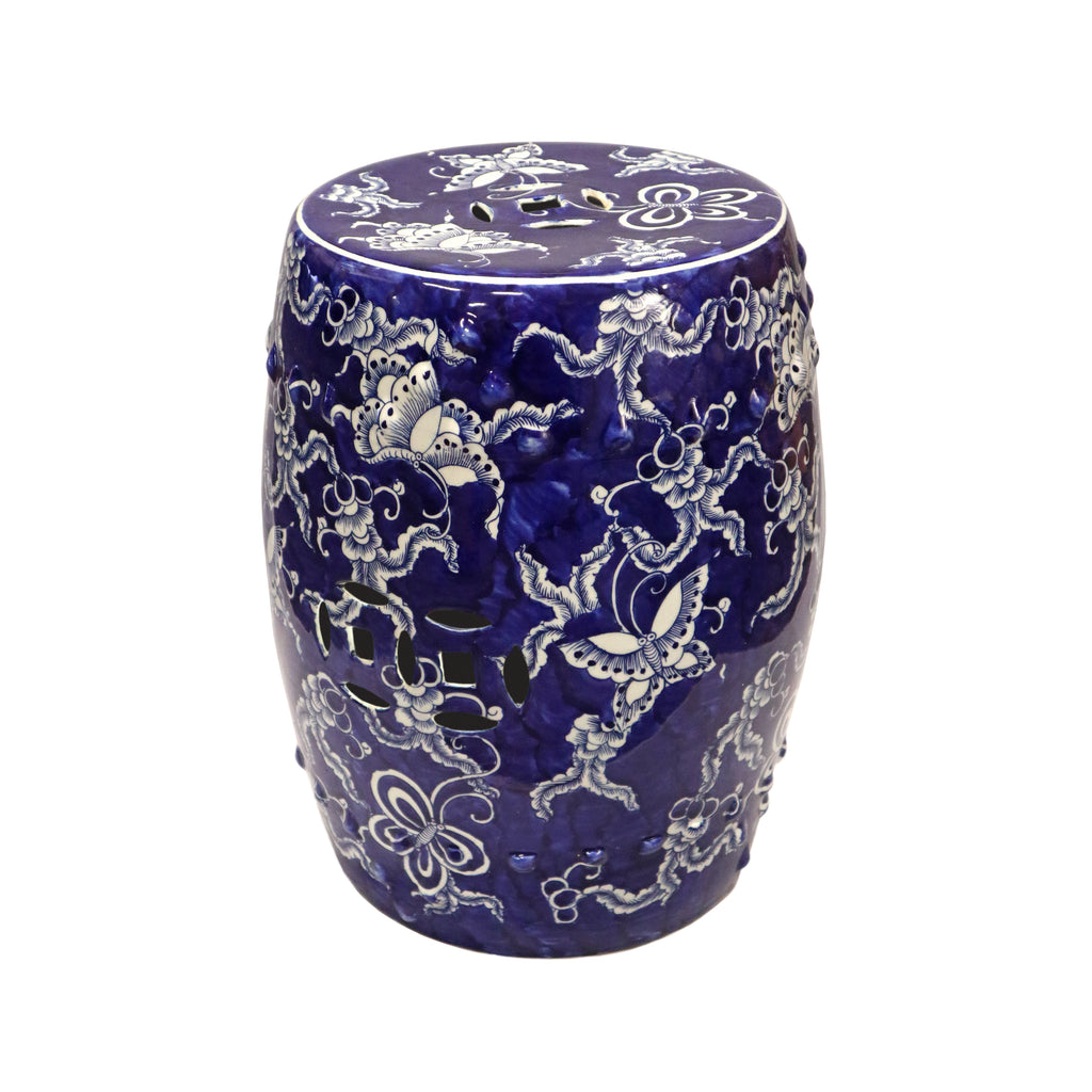 Dark Blue White Floral Ceramic Pedestal