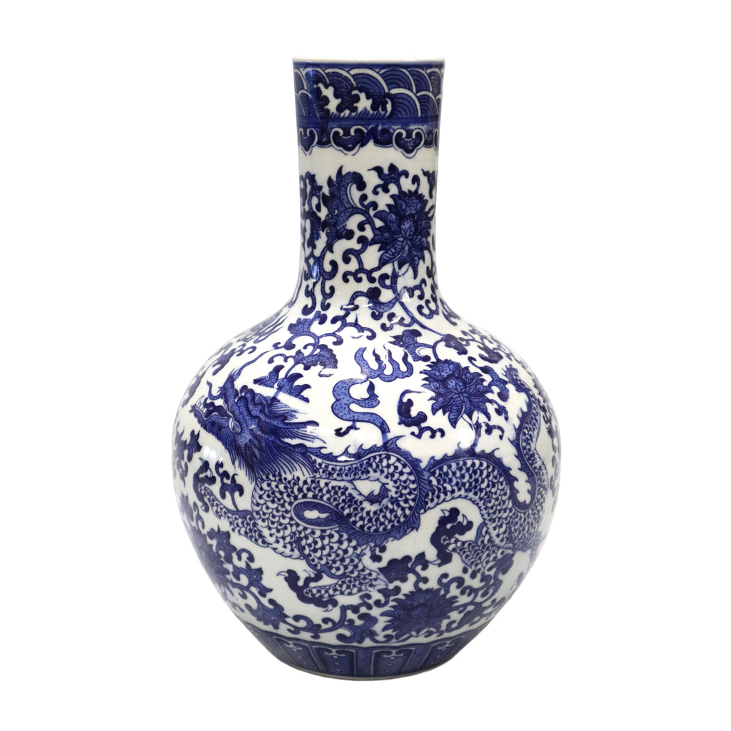 Large Globular Dark Blue on White Dragon Vase