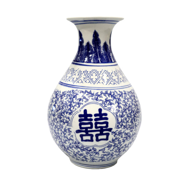 Pear-Shaped Blue on White Double Happiness Vase