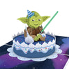 Pop up card: Yoda birthday card opened with yoda fully popped up