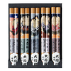 Five pairs of chopsticks with assorted sumo designs packaged in a cellophane bag.