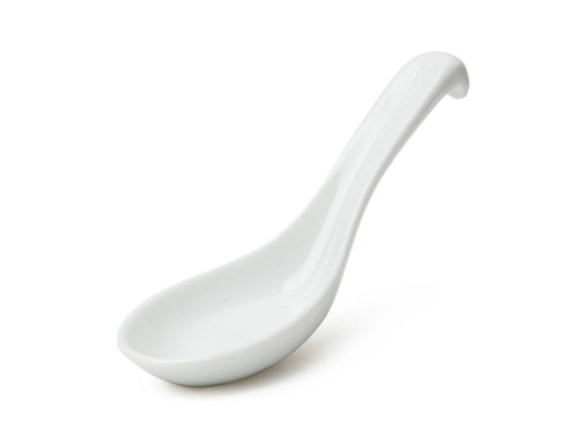 White Ceramic Spoon w/ Stopper Handle - Flat Bottom