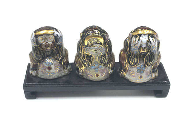 Cloisonne No Evil Monkeys with Stand