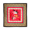 Hand Embroidered Silk Square Placemat - crane with flower on red background