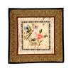 Hand Embroidered Silk Square Placemat - bird with flowers on off-white background