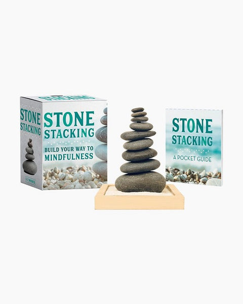 Stone stacking mini kit box, booklet and stones in display