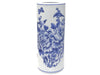 Birds & Butterfly Floral Cylinder Vase / Umbrella Holder. Blue on white background