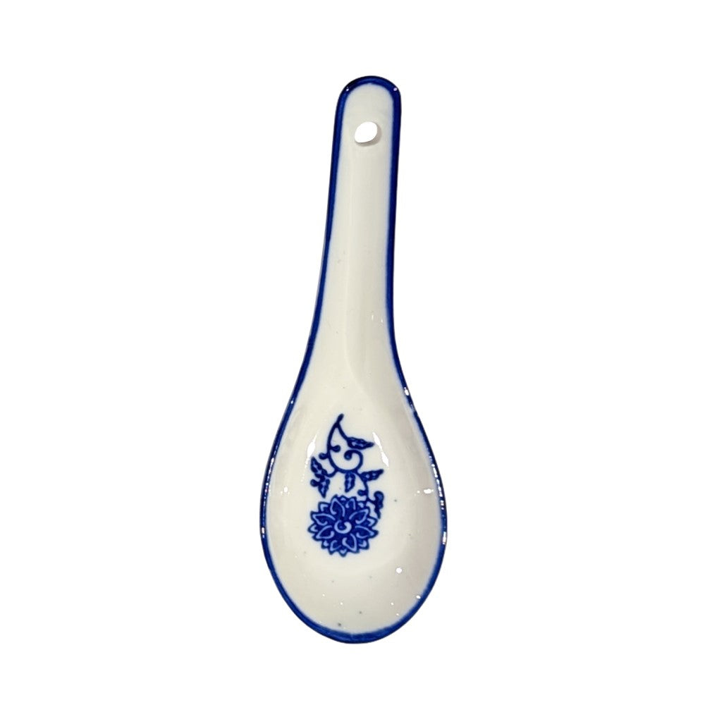 Blue on White Lotus and Vine Pattern Ceramic Spoon