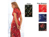 Back view of Red short-sleeved Brocade Mandarin Dress-Ankle Length with floral pattern, plus samples of other colors 