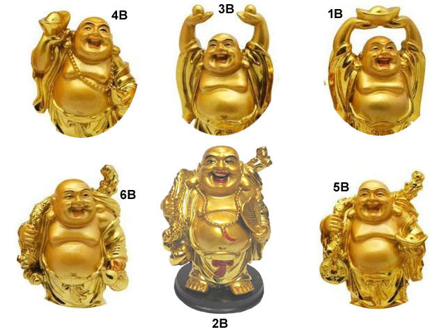 Golden Laughing Buddha Statue on Black Stand (4" H)