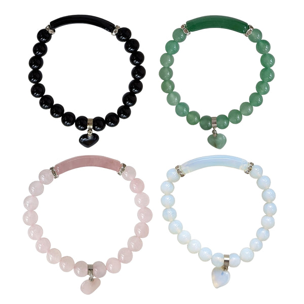 Four stone beaded bracelets with heart pendent and band