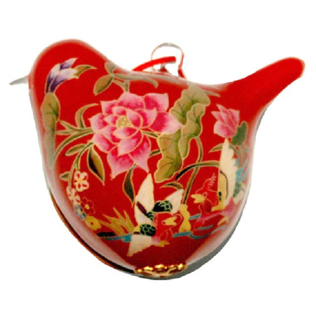 Hand-Painted Glass Ornament, Bird Shape, Lotus And Doves