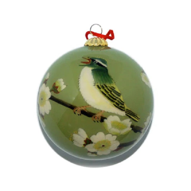 Hand-Painted Glass Ornament, Spring Bird