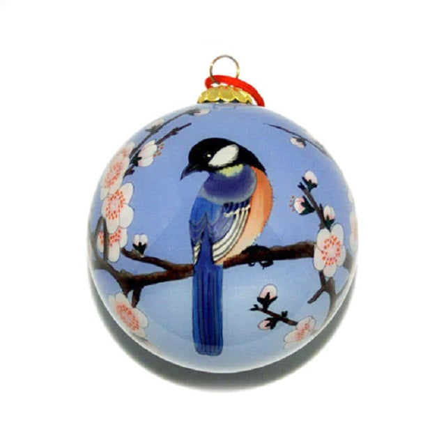 Blue Birds with Pink Cherry Blossoms Ornament