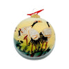 Hand-Painted Glass Ornament, Pale Yellow With Cranes