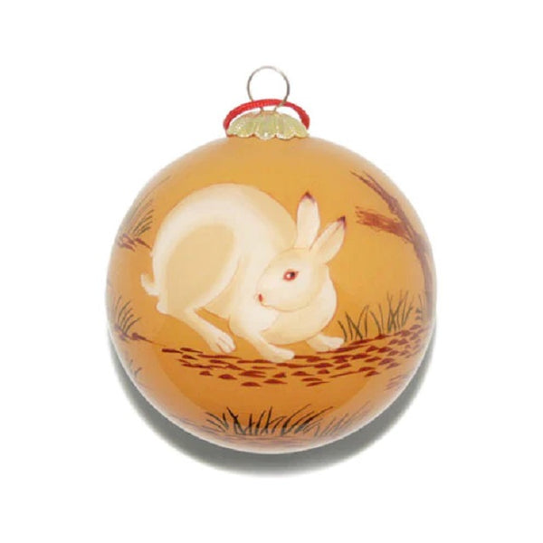 Hand-Painted Glass Ornament, Rabbits - Yellow