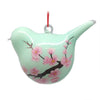 Hand-Painted Glass Ornament, Bird Shape, Pink And Pale Green Cherry Blossoms