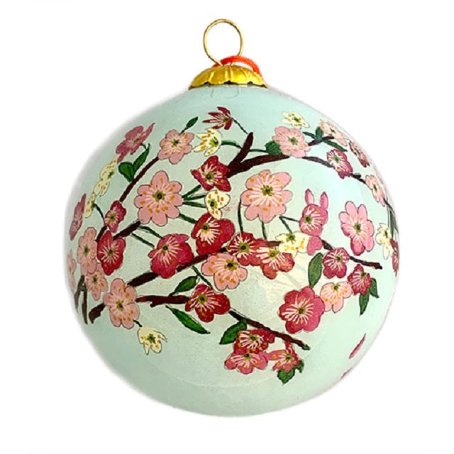 Hand-Painted Glass Ornament, Cherry Blossoms In The Breeze