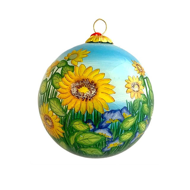 Hand-Painted Glass Ornament, Sunflowers