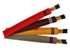 4 pairs of cherry blossom style chopsticks inside silk sleeves. There is a red, purple, orange and green colored sleeve