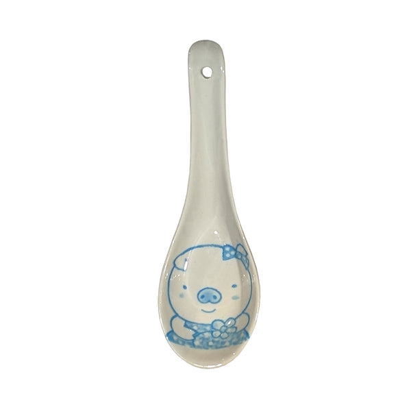Blue Pig Ceramic Soup Spoon