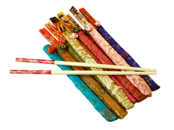 Fun and colorful Bamboo Chopsticks each with a Brocade Case 