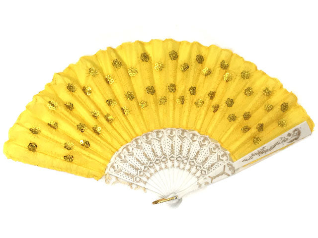 White Frame Sequins Fabric Fan - 9 Inch