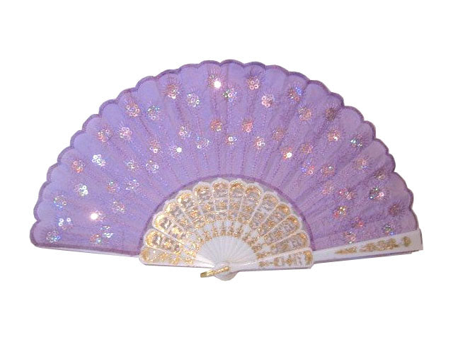White Frame Sequins Fabric Fan - 9 Inch