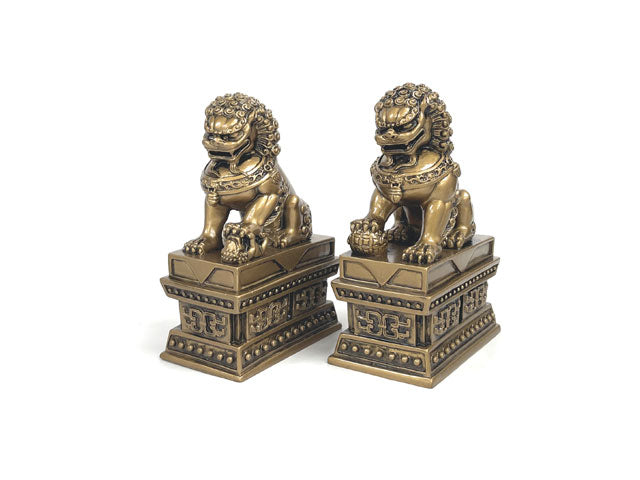Resin Foo-Lion Statue Set (Designed Base) 4"