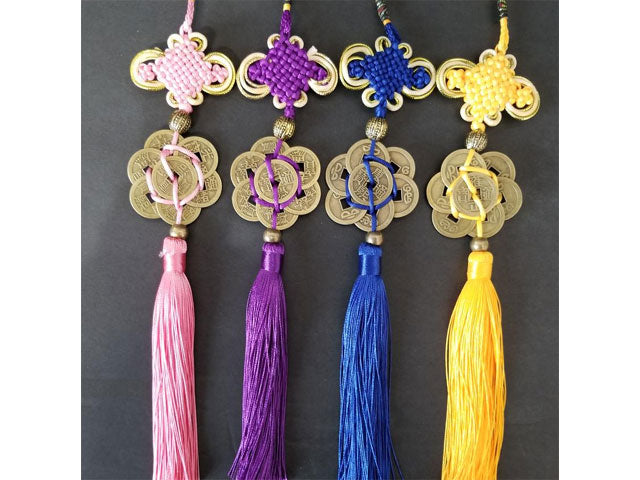 Coins Ornament w. Two Toned Knot & Tassel - 6+2 Coins (HEX)
