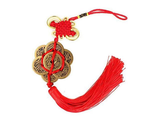Coins Ornament with Red Tassel - 6+2 Coins (HEX)