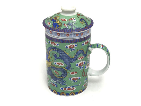 Blue dragon on cloud designed green mug with infuser