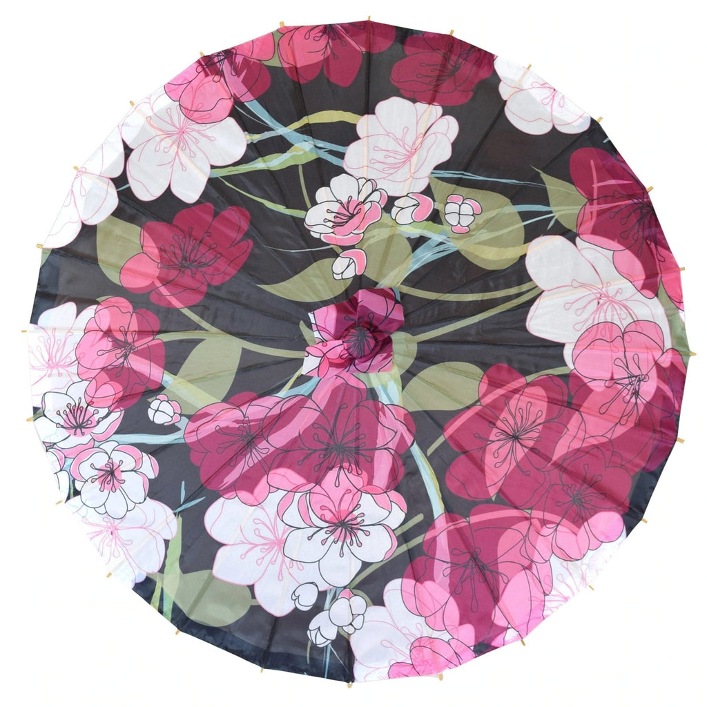 Midnight Spring Cherry Blossom Printed Nylon Parasol