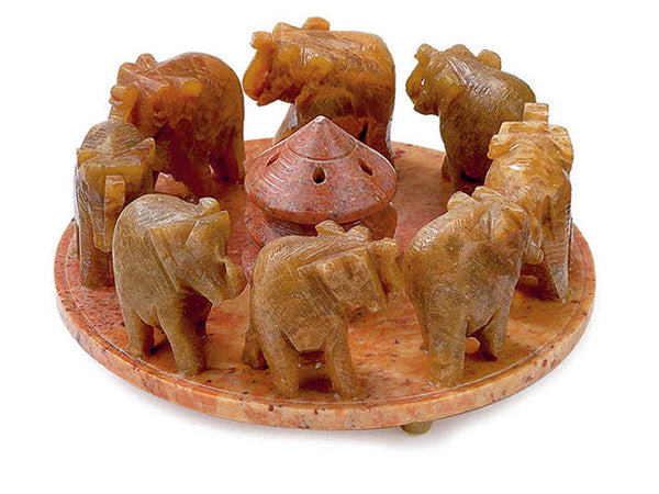 Soapstone incense burner- 8 elephants
