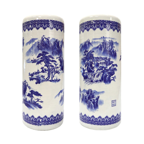 Blue and White Landscape Ceramic Umbrella Stand from multiple angles