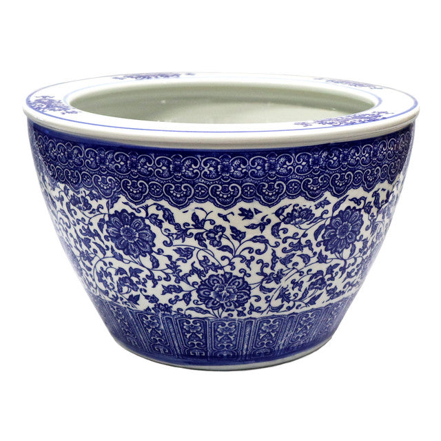 Extra-Large Blue Chrysanthemum Ceramic Planter