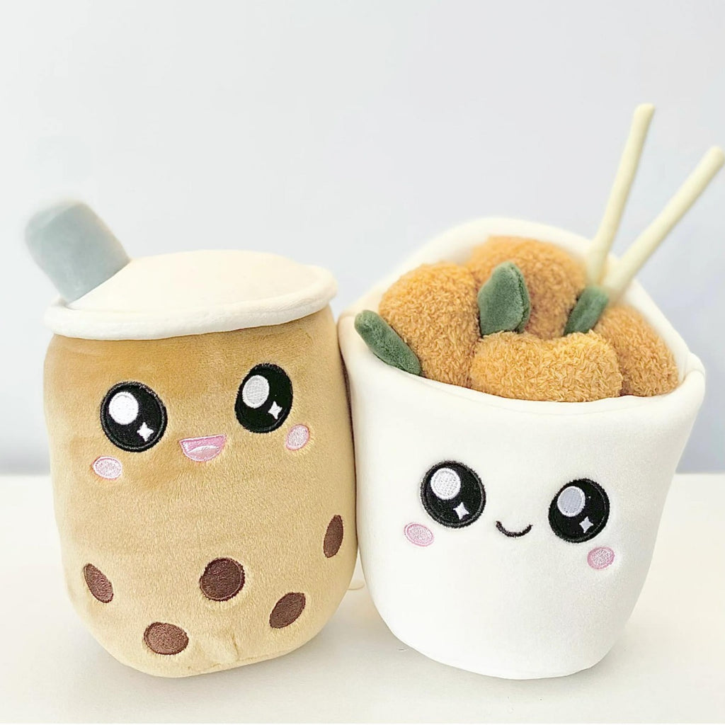 Boba Milk Tea and Popcorn Chicken Magnetic Plush Toy Set