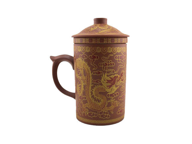 Gold Dragon Design Terracotta Mug with Infuser