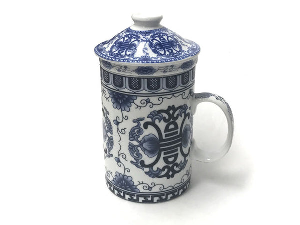 Blue on White Longevity Design Mug with Infuser