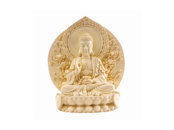 Sitting Buddha on Lotus with Back Wall - Cast Resin