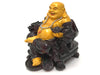 7" H Laughing Buddha on Dragon Arm Rest Chair - Gold on Red.