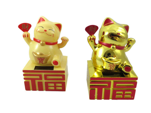 Solar Powered Hand Motion Lucky Cat on Fortune - 4.75"