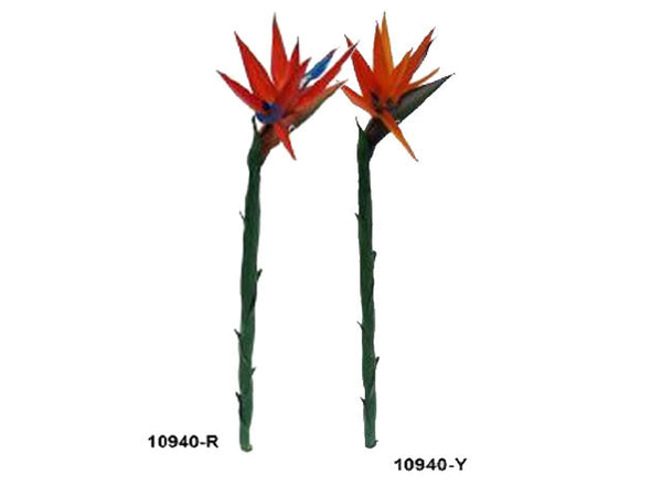 Artificial Flowers - Single Bird of Paradise. Red Bird of Paradise on the left and Orange Bird of Paradise on the right