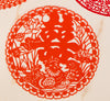 Red paper cut decoration with pair of mandarin ducks in water and Chinese double happiness character