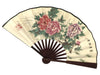 Lovely beige folding fan with red and purple floral design
