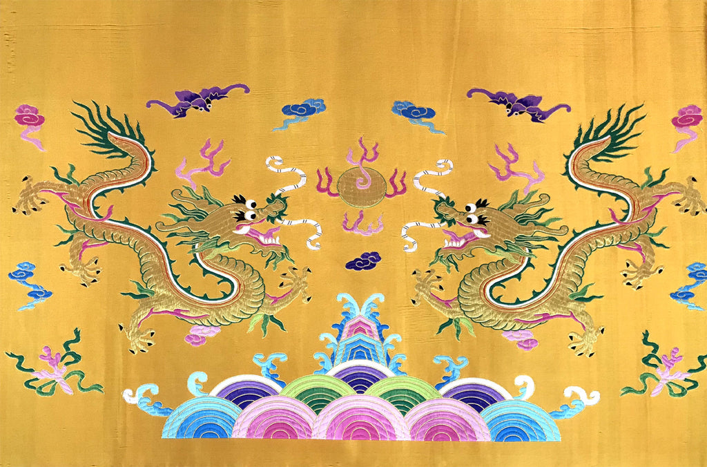 Golden Double Dragon Brocade Fabric
