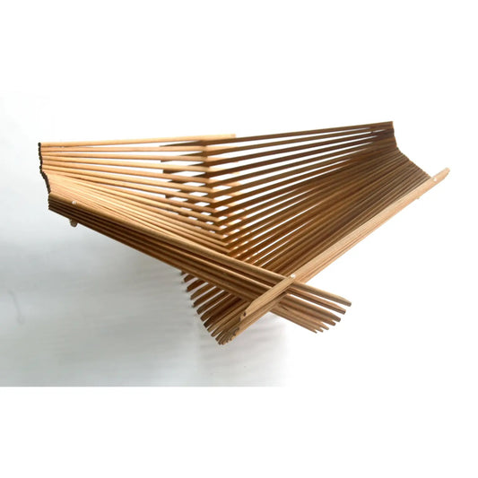 Folding basket made with 30 pairs of upcycled chopsticks, tea stained color