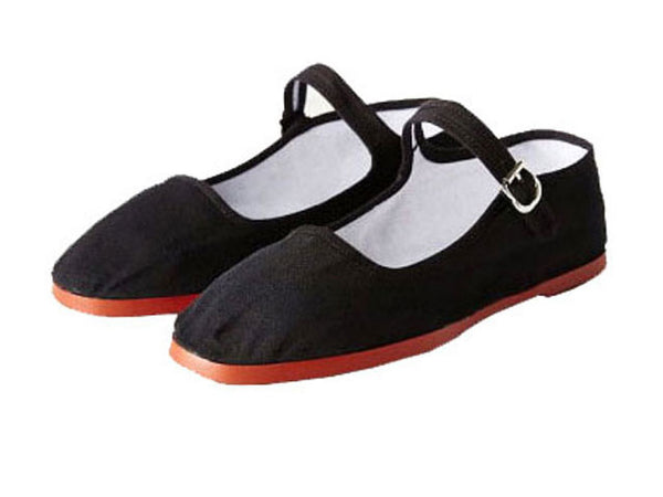 Black cotton Mary jane shoes with rubber bottom