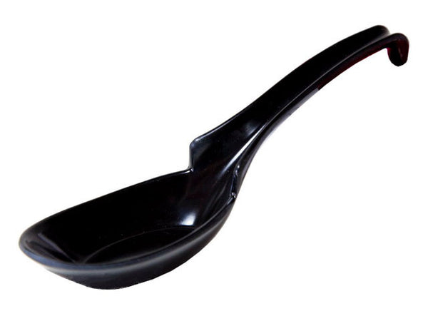 Melamine Soup Spoon with Notch & Stopper - Black