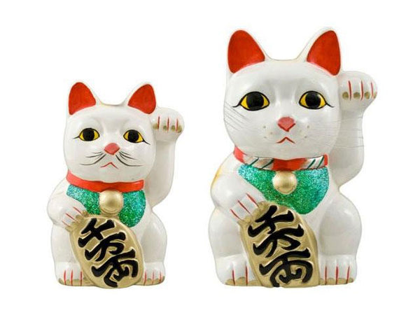 Premium White Lucky Cat (Maneki-Neko Welcoming Cat) in two different sizes